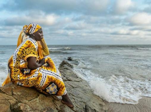 Atlantic waves breaking on the rocks along Ghana’s coast road