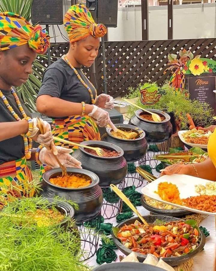 Traditional Ghanaian feast being served