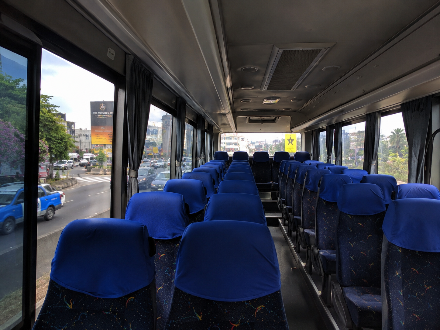 Inside one of our air-conditioned tour buses